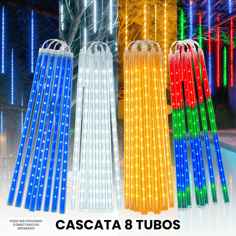 Cascata 8 Tubos Queda Pisca Pisca Led Chuva Meteoro Gelo 45cm Fim De Ano Decoração De Natal Conecta Várias Unidades