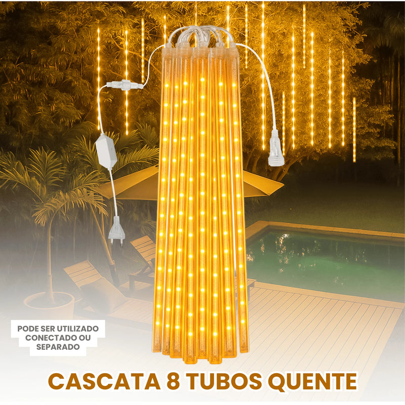 Cascata 8 Tubos Queda Pisca Pisca Led Chuva Meteoro Gelo 45cm Fim De Ano Decoração De Natal Conecta Várias Unidades