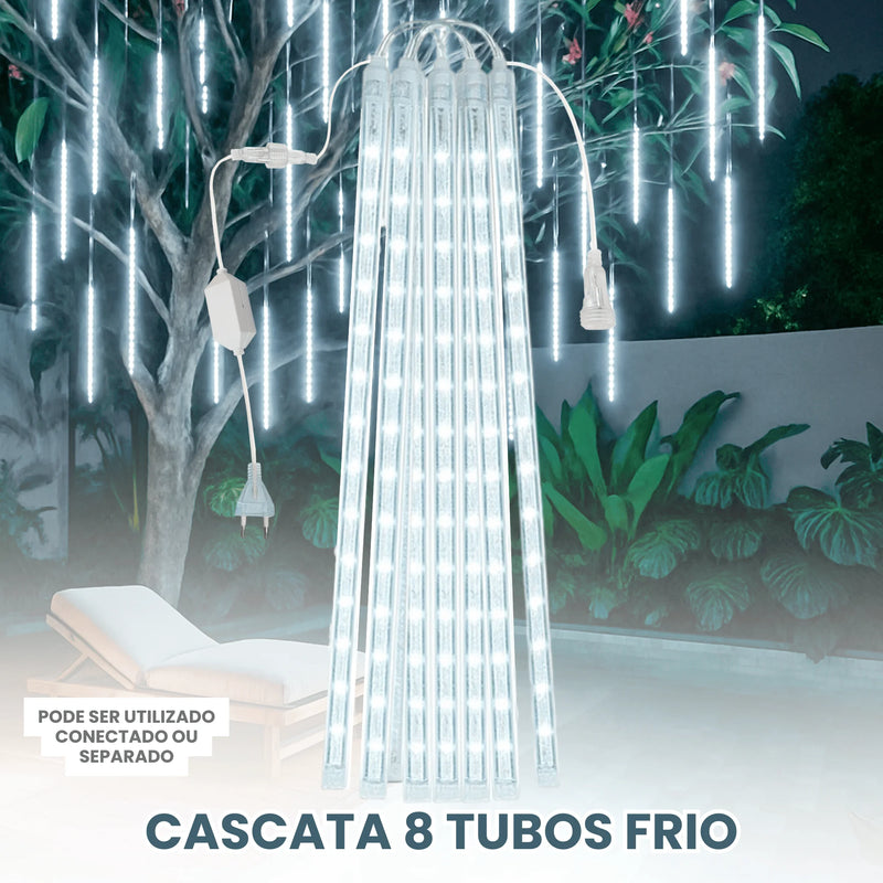 Cascata 8 Tubos Queda Pisca Pisca Led Chuva Meteoro Gelo 45cm Fim De Ano Decoração De Natal Conecta Várias Unidades